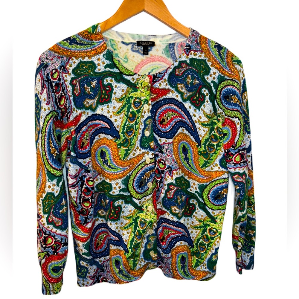 Talbots Paisley Floral Print Cardigan Size Xp